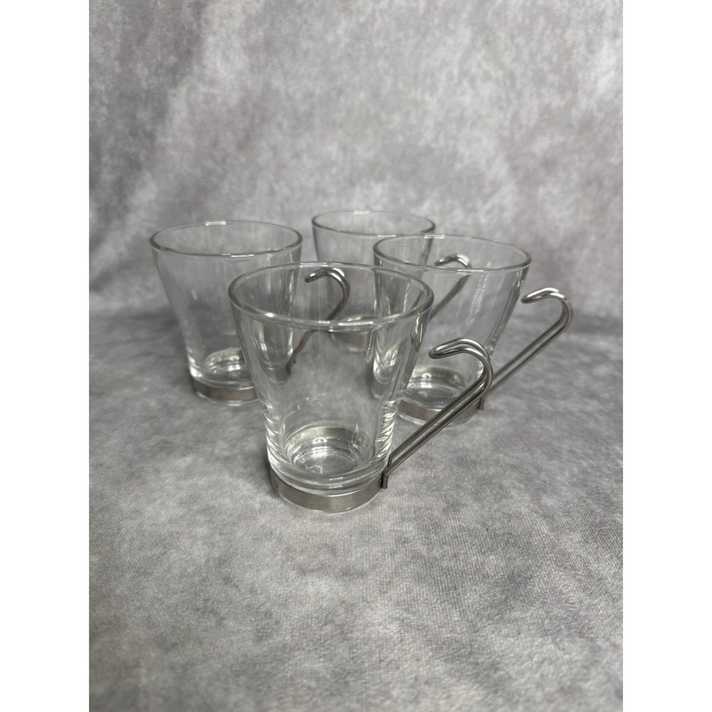 Vintage 4 Bormioli Rocco Italy Verdi Espresso Cappuccino Glass Coffee Mugs Cups